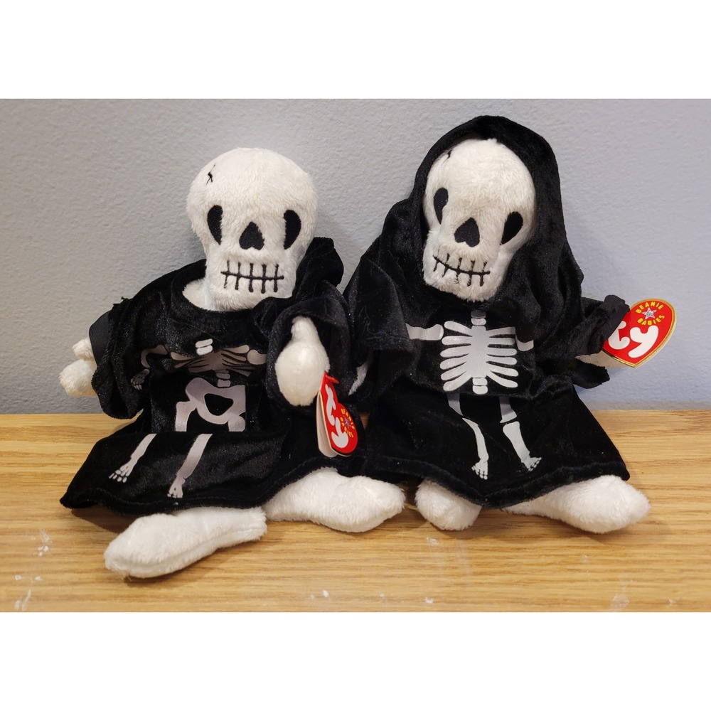 Ty Beanie Babies Creepers Skeleton Glow in the Dark 2001 Retired Pair NWT
